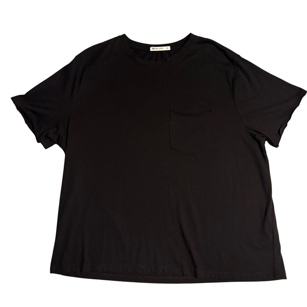 Marine Layer | Women's Black Cotton Blend Pocket Soft T Shirt | XL